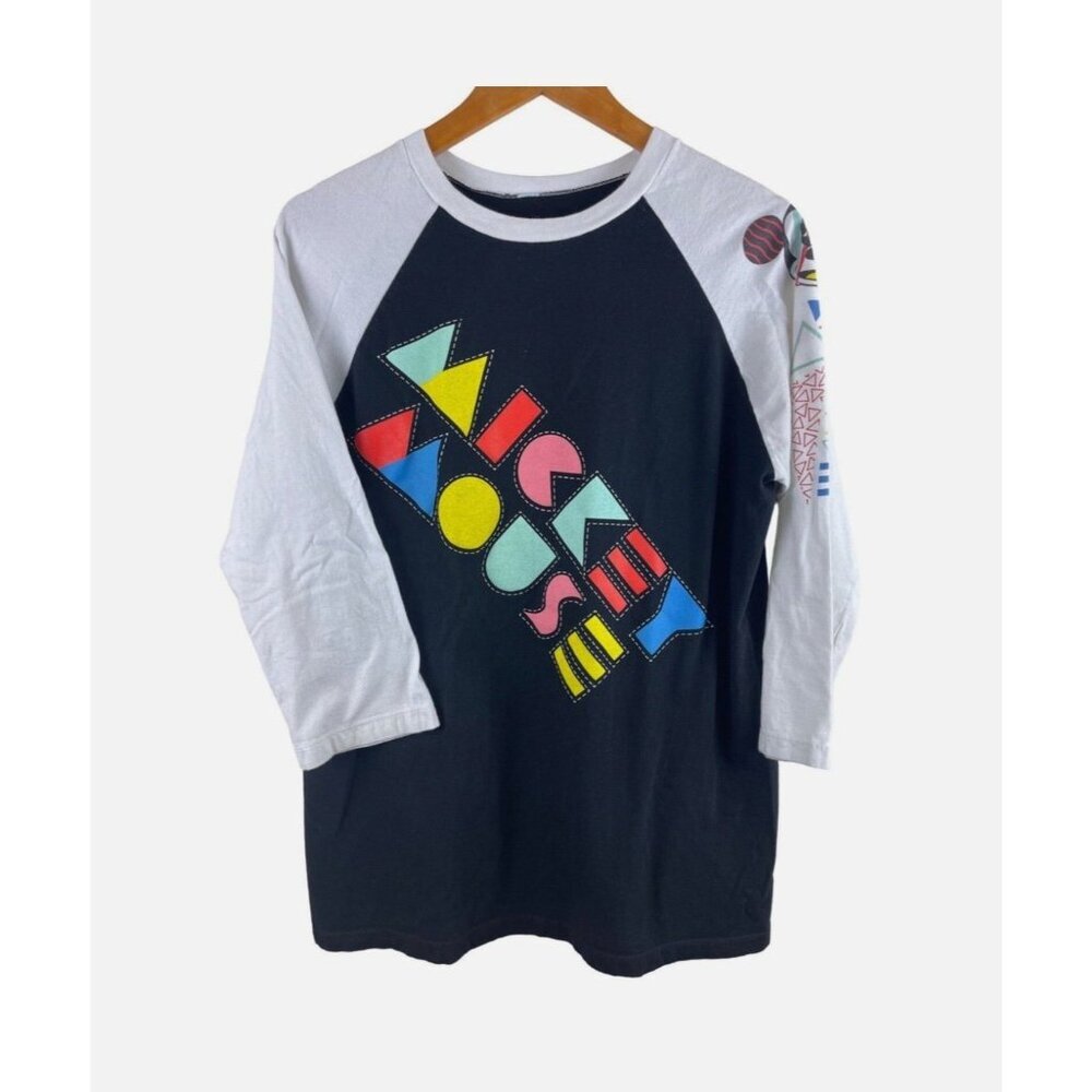 Disney Parks Mickey Mouse Retro 80/ 90s‎ Style Graphic 3/4 Sleeve Shirt Adult